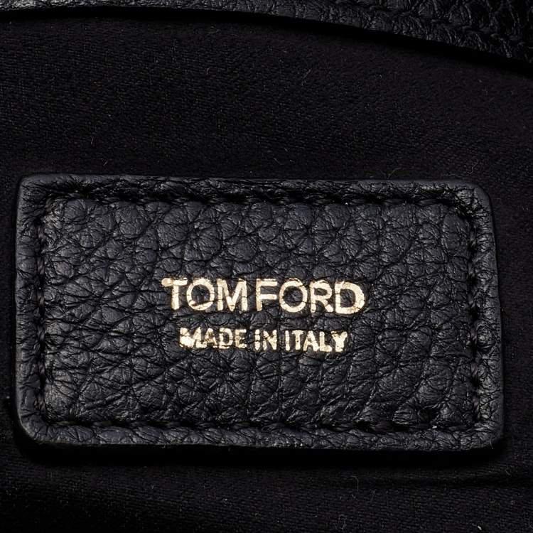 Pre Owned Tom Ford Black Pebbled Leather Fold Over Oversized Clutch