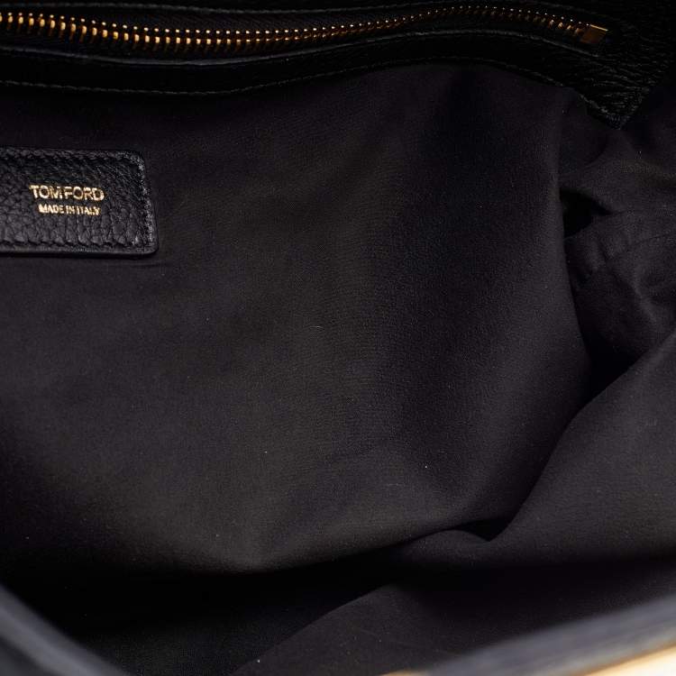 Pre Owned Tom Ford Black Pebbled Leather Fold Over Oversized Clutch