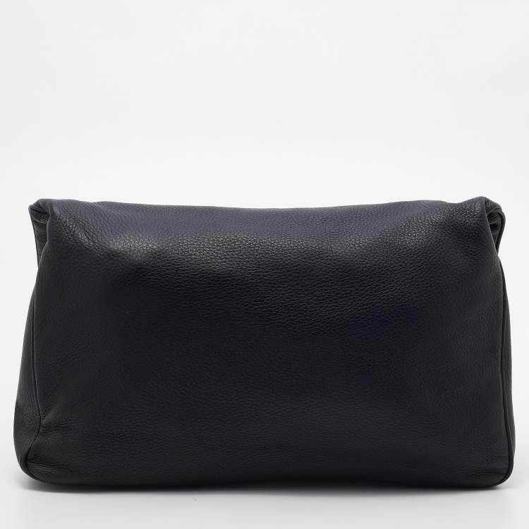 Pre Owned Tom Ford Black Pebbled Leather Fold Over Oversized Clutch