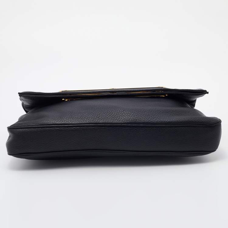 Pre Owned Tom Ford Black Pebbled Leather Fold Over Oversized Clutch