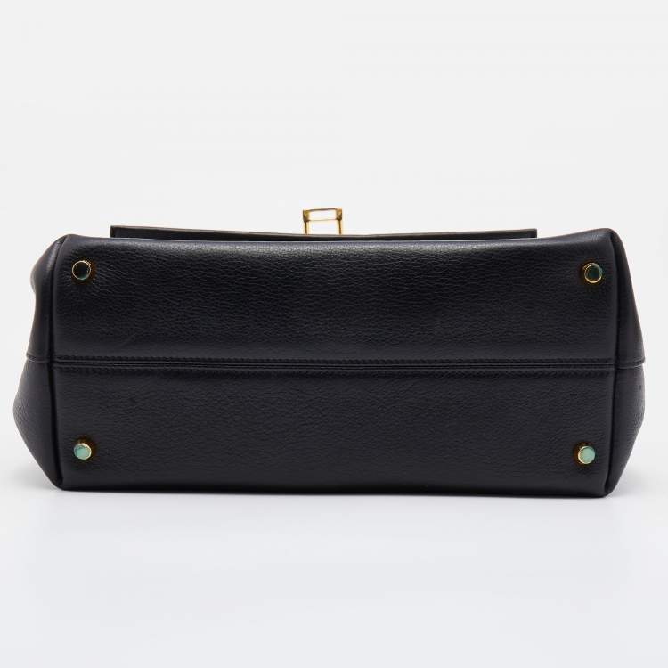 Pre Owned Tom Ford Black Leather Lock Flap Top Handle Bag