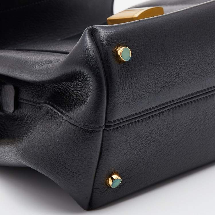 Pre Owned Tom Ford Black Leather Lock Flap Top Handle Bag