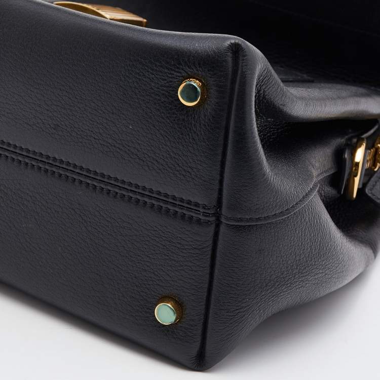 Pre Owned Tom Ford Black Leather Lock Flap Top Handle Bag