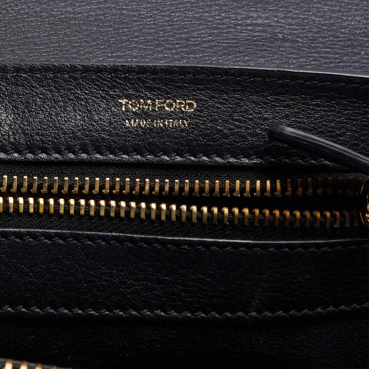 Pre Owned Tom Ford Black Leather Lock Flap Top Handle Bag