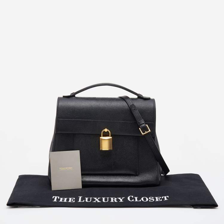Pre Owned Tom Ford Black Leather Lock Flap Top Handle Bag