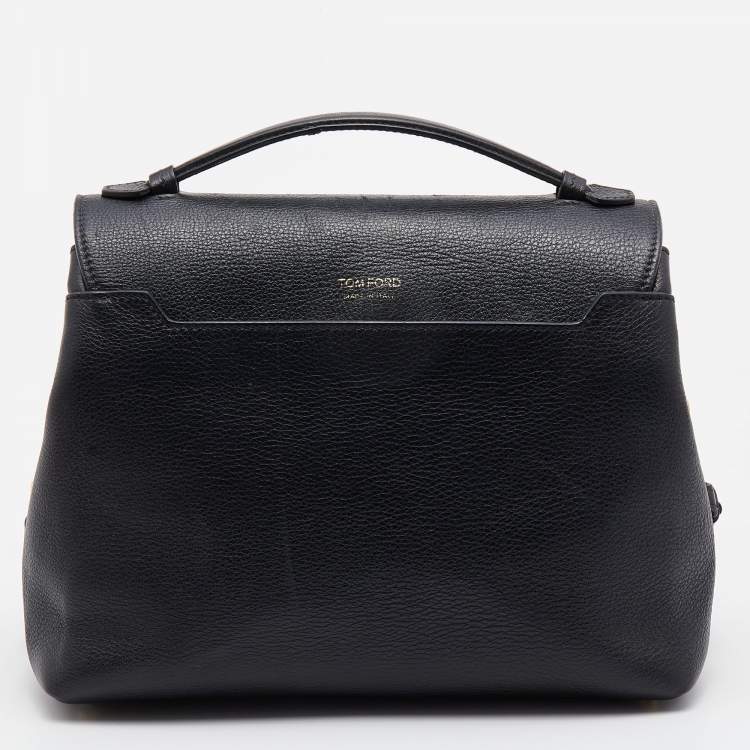 Pre Owned Tom Ford Black Leather Lock Flap Top Handle Bag