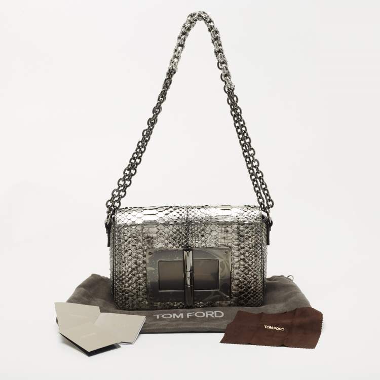 Pre Owned Tom Ford Metallic Silver Python Natalia Chain Shoulder Bag