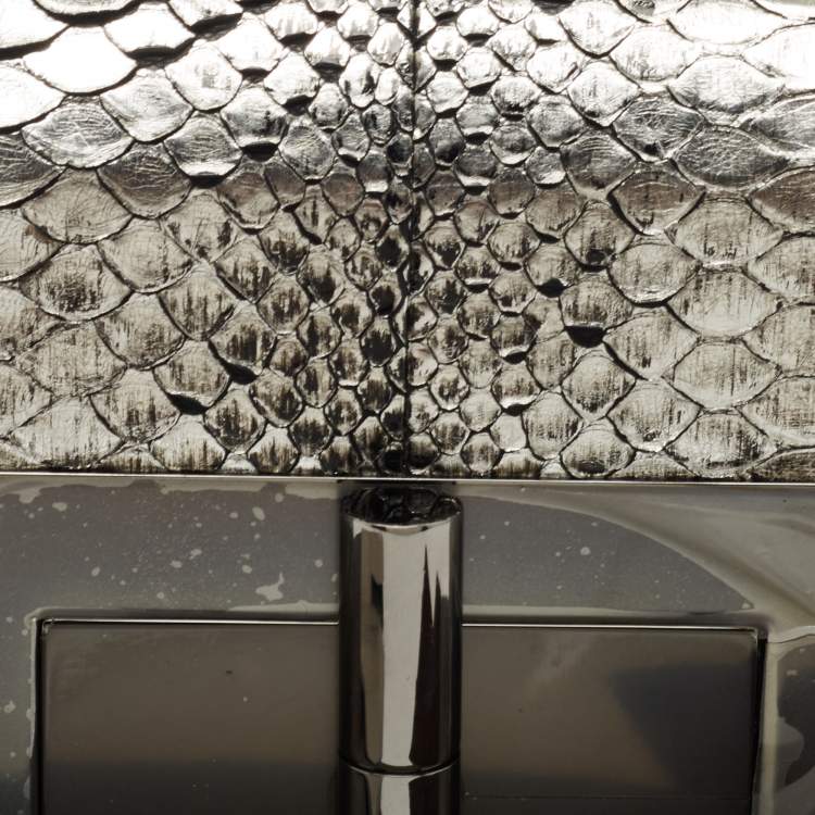 Pre Owned Tom Ford Metallic Silver Python Natalia Chain Shoulder Bag