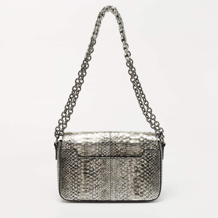 Pre Owned Tom Ford Metallic Silver Python Natalia Chain Shoulder Bag