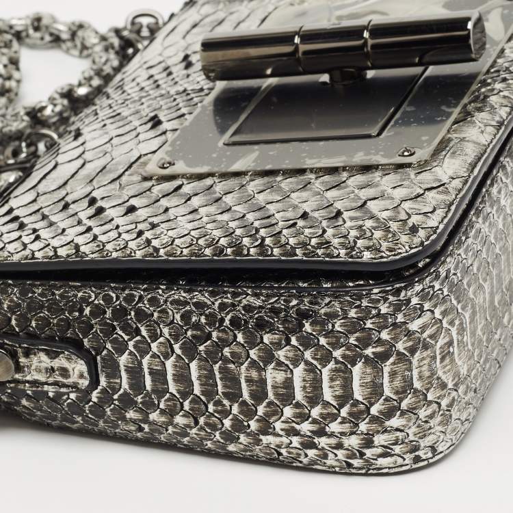 Pre Owned Tom Ford Metallic Silver Python Natalia Chain Shoulder Bag