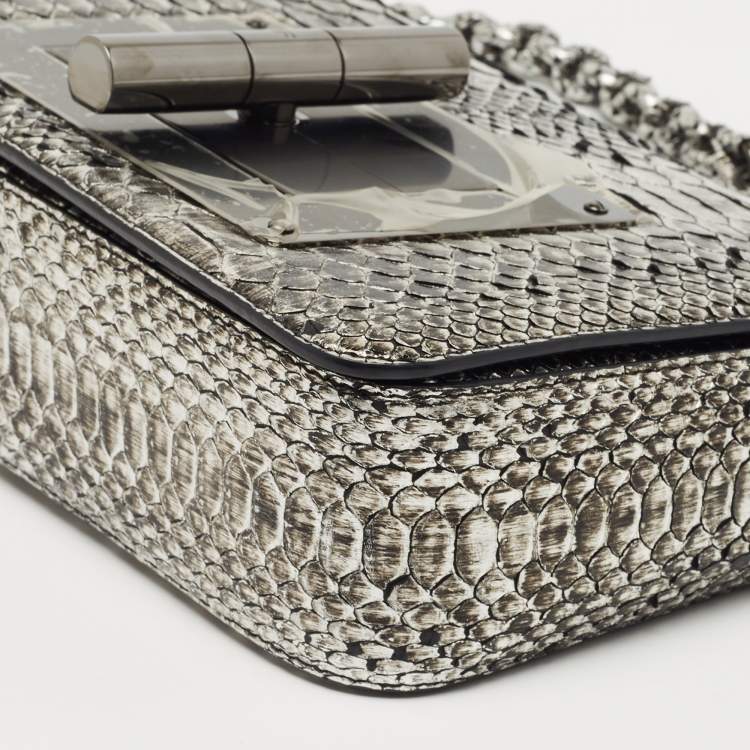 Pre Owned Tom Ford Metallic Silver Python Natalia Chain Shoulder Bag