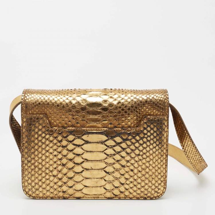 Pre Owned Tom Ford Gold Python Small Natalia Crossbody Bag