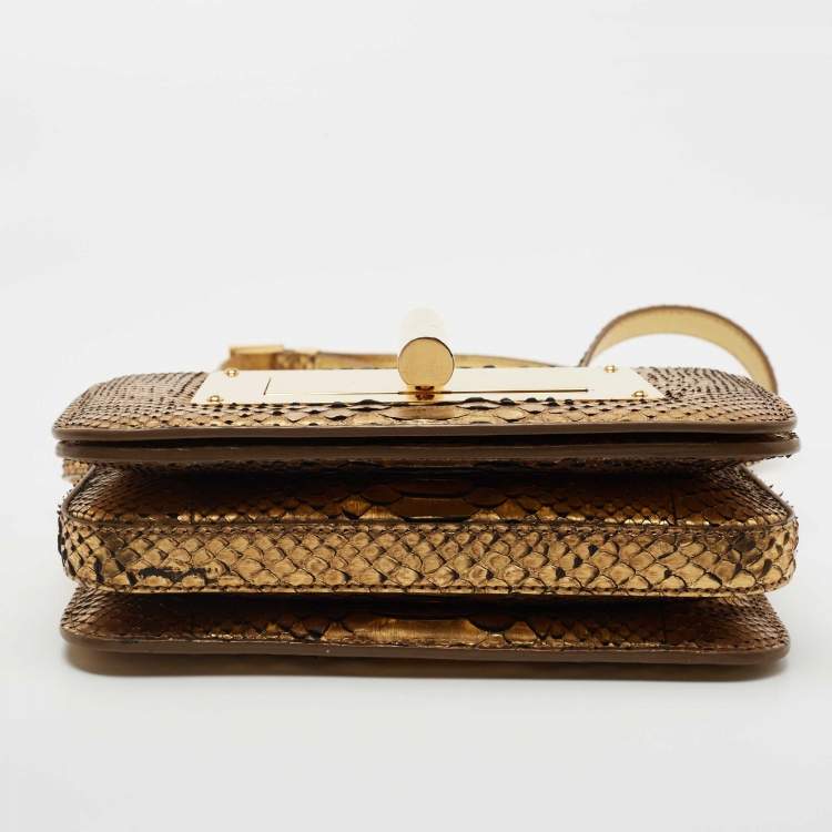 Pre Owned Tom Ford Gold Python Small Natalia Crossbody Bag