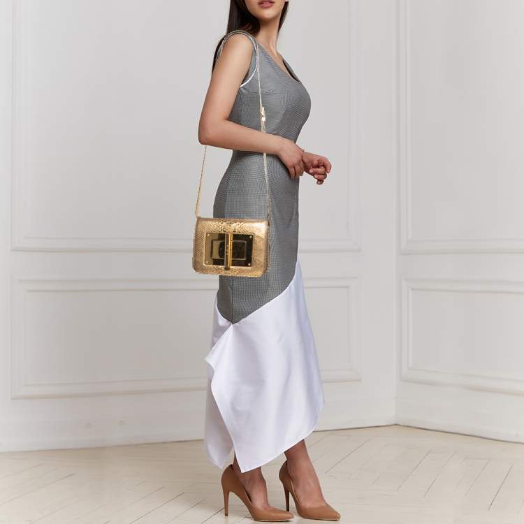 Pre Owned Tom Ford Gold Python Small Natalia Crossbody Bag