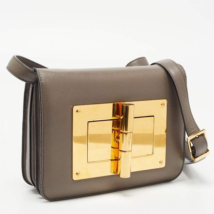 Pre Owned Tom Ford Dark Beige Leather Small Natalia Shoulder Bag