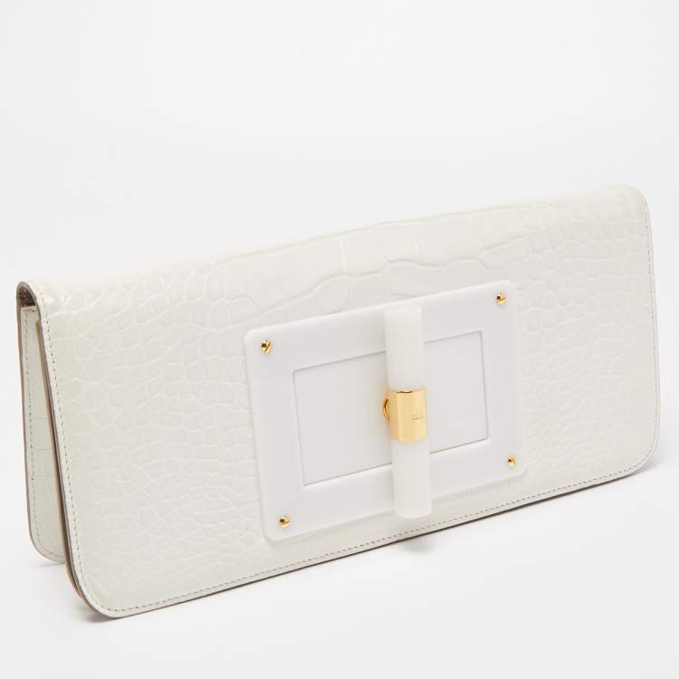 Pre Owned Tom Ford White Crocodile Natalia East West Clutch