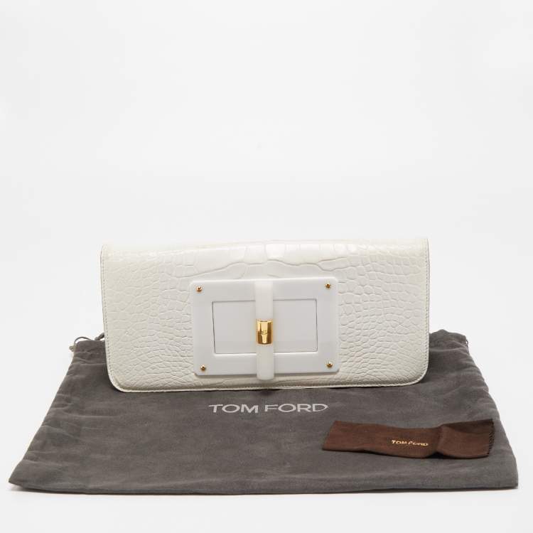Pre Owned Tom Ford White Crocodile Natalia East West Clutch