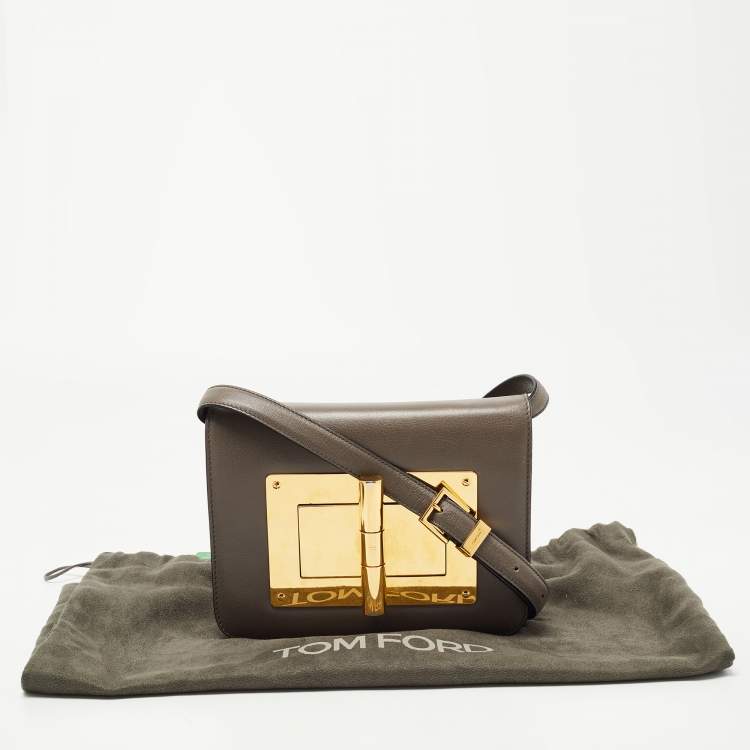 Pre Owned Tom Ford Dark Grey Leather Small Natalia Crossbody Bag