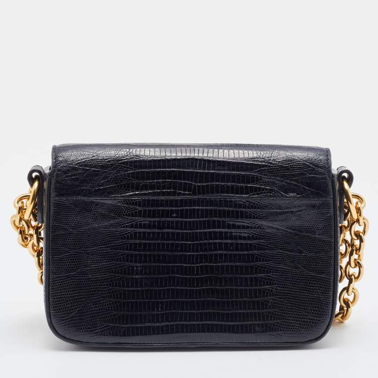 Pre Owned Tom Ford Black Lizard Natalia Chain Shoulder Bag