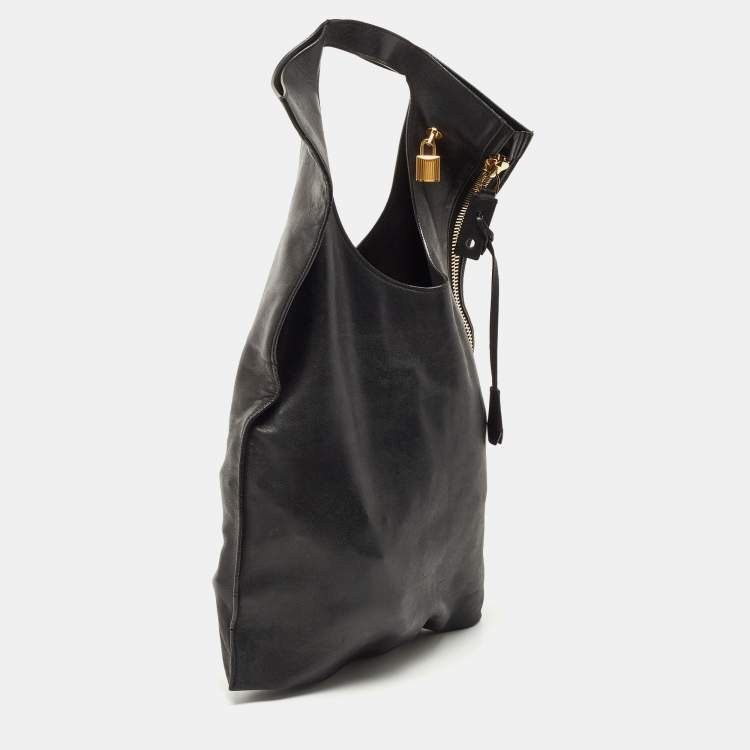 Pre Owned Tom Ford Black Leather Large Fold Over Alix Bag