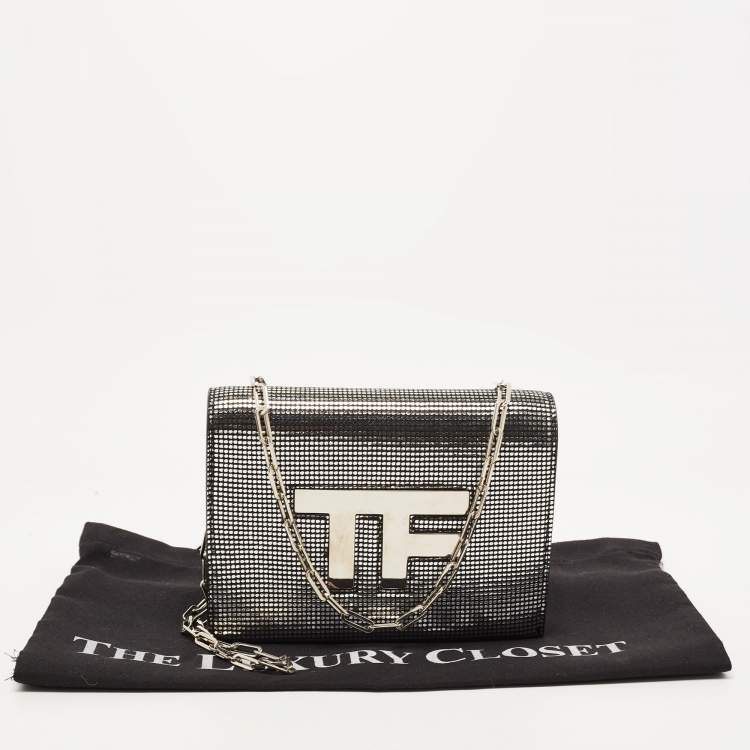 Pre Owned Tom Ford Silver/Black Textured Suede Icon Disco Crossbody Bag  