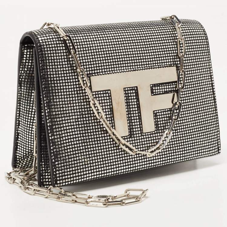 Pre Owned Tom Ford Silver/Black Textured Suede Icon Disco Crossbody Bag  