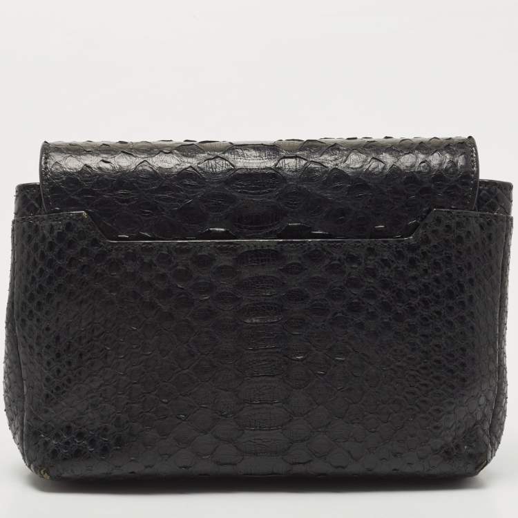 Pre Owned Tom Ford Black Python Small Leonica Padlock Shoulder Bag