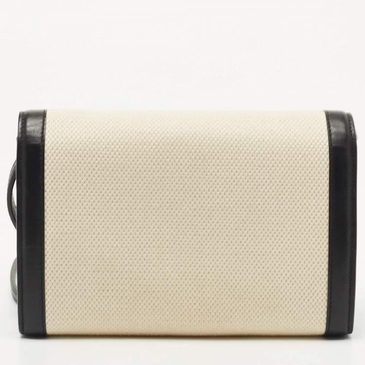 Pre Owned Tom Ford Black/Beige Logo Print Canvas and Leather Flap Wallet on Strap