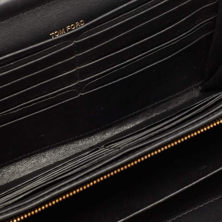 Pre Owned Tom Ford Black/Beige Logo Print Canvas and Leather Flap Wallet on Strap