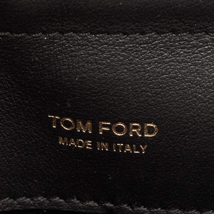 Pre Owned Tom Ford Black/Beige Logo Print Canvas and Leather Flap Wallet on Strap
