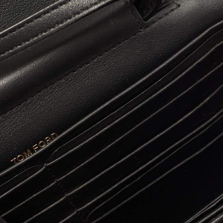 Pre Owned Tom Ford Black/Beige Logo Print Canvas and Leather Flap Wallet on Strap