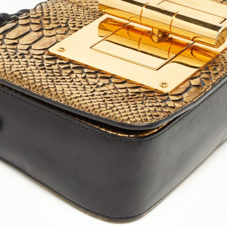 Pre Owned Tom Ford Gold Python and Leather Medium Natalia Chain Shoulder Bag