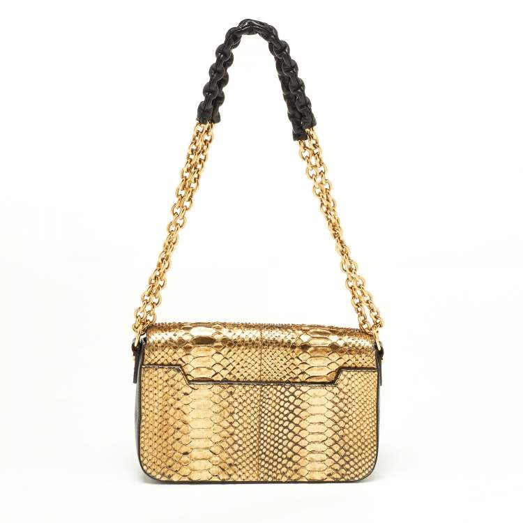 Pre Owned Tom Ford Gold Python and Leather Medium Natalia Chain Shoulder Bag
