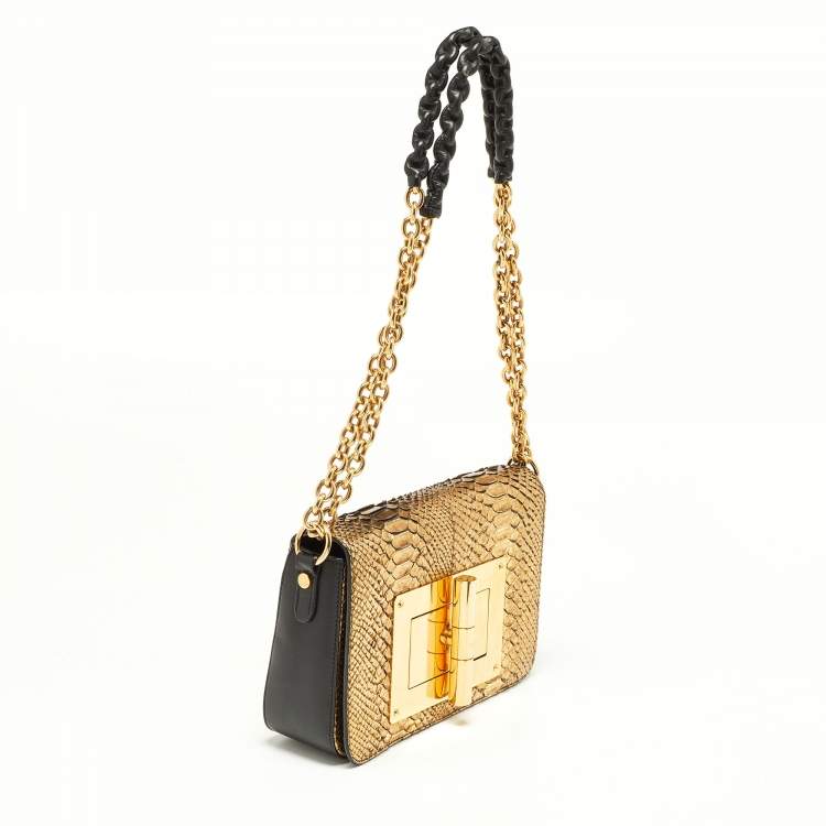 Pre Owned Tom Ford Gold Python and Leather Medium Natalia Chain Shoulder Bag