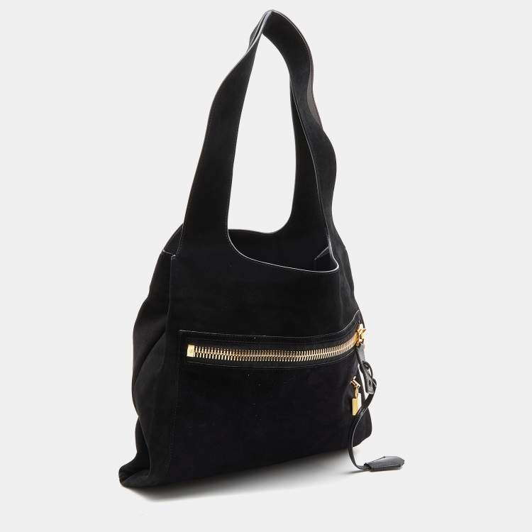 Pre Owned Tom Ford Black Suede Front Zip Shoulder Bag