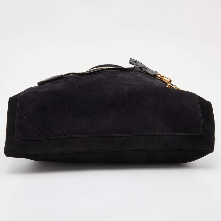 Pre Owned Tom Ford Black Suede Front Zip Shoulder Bag