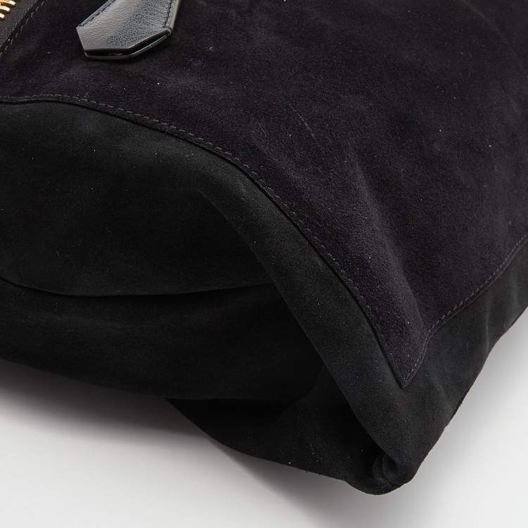Pre Owned Tom Ford Black Suede Front Zip Shoulder Bag