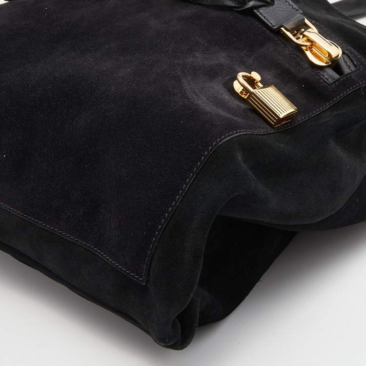 Pre Owned Tom Ford Black Suede Front Zip Shoulder Bag
