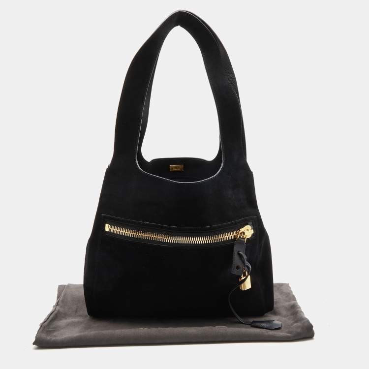 Pre Owned Tom Ford Black Suede Front Zip Shoulder Bag