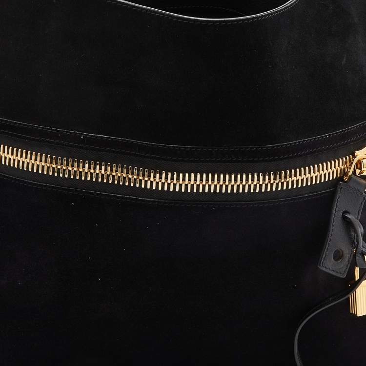 Pre Owned Tom Ford Black Suede Front Zip Shoulder Bag