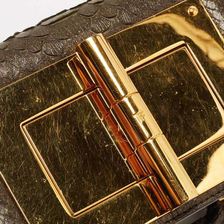 Pre Owned Tom Ford Grey/Gold Shimmer Python Mini Natalia Shoulder Bag
