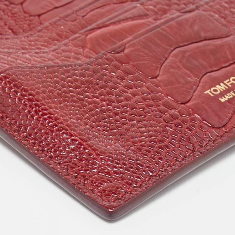 Pre Owned Tom Ford Red Ostrich Leg Skin Card Holder