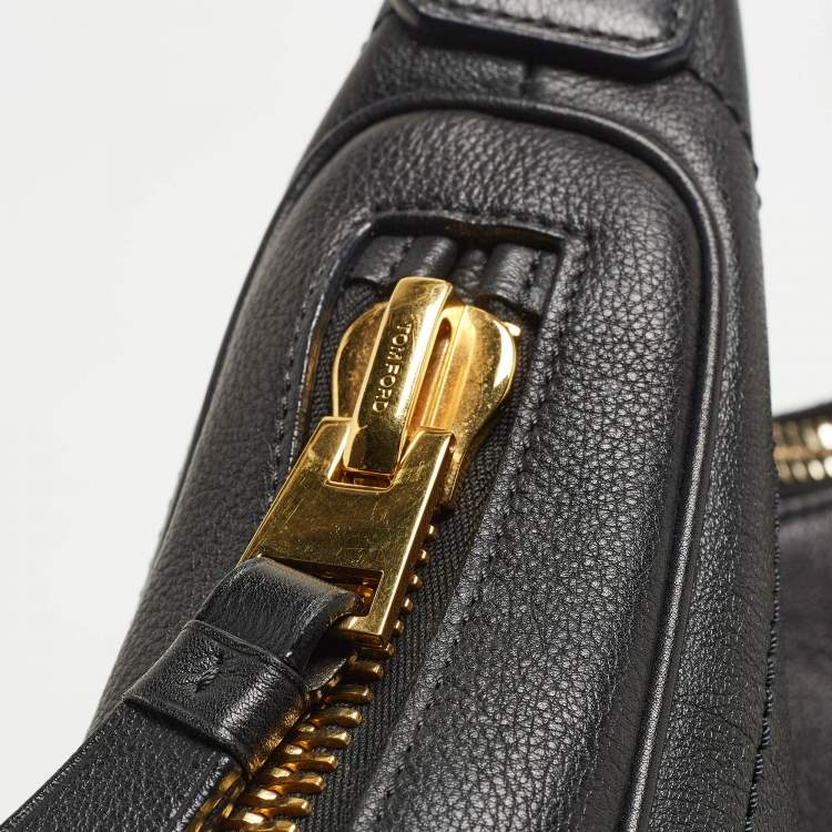 Pre Owned Tom Ford Black Leather Zip Around Shoulder Bag