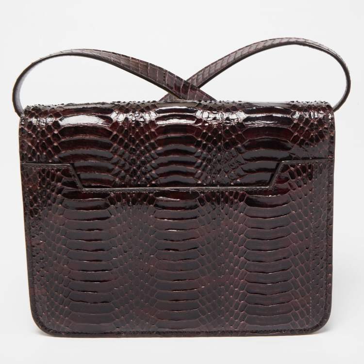 Pre Owned Tom Ford Dark Burgundy Watersnake Leather Small Natalia Shoulder Bag