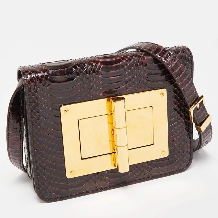 Pre Owned Tom Ford Dark Burgundy Watersnake Leather Small Natalia Shoulder Bag