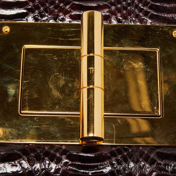 Pre Owned Tom Ford Dark Burgundy Watersnake Leather Small Natalia Shoulder Bag