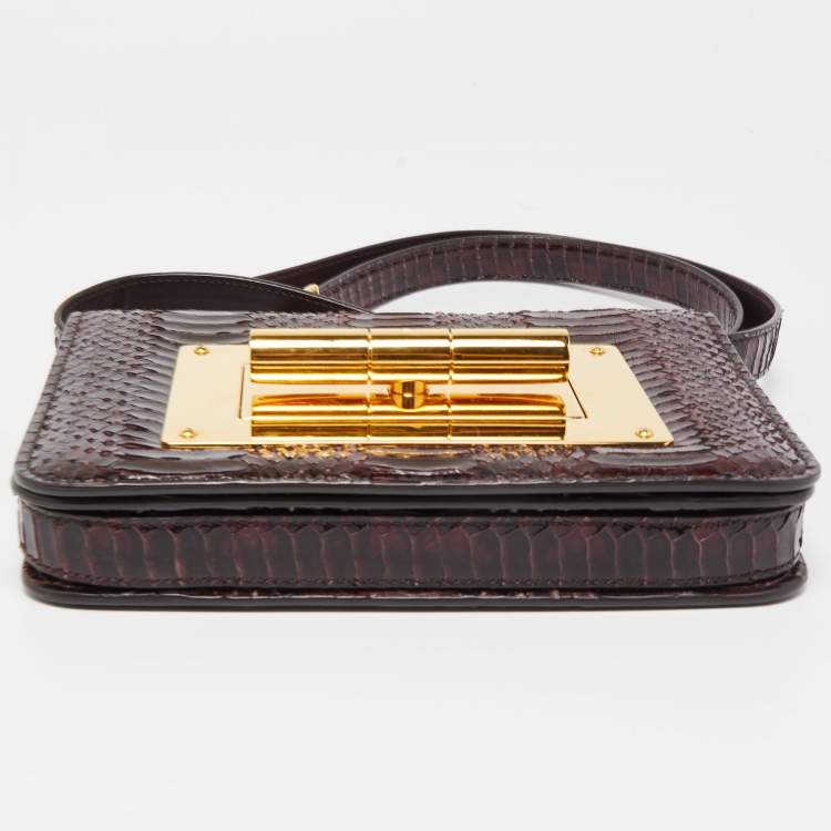 Pre Owned Tom Ford Dark Burgundy Watersnake Leather Small Natalia Shoulder Bag