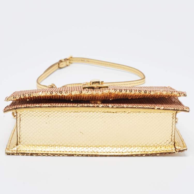 مملوكة مسبقًا Tom Ford Gold Sequins and Karung Leather Mini Zip Embellished Shoulder Bag 