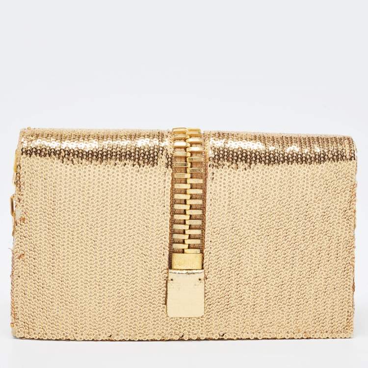 مملوكة مسبقًا Tom Ford Gold Sequins and Karung Leather Mini Zip Embellished Shoulder Bag 