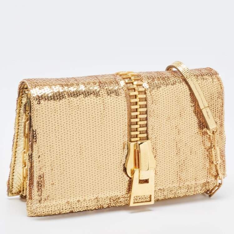 مملوكة مسبقًا Tom Ford Gold Sequins and Karung Leather Mini Zip Embellished Shoulder Bag 
